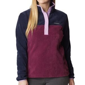 Columbia Benton Springs Half Snap Fleece Pullover, Cranberry & Navy, NWT, 2X
